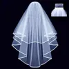 New Wedding Accessories White/Ivory Fashion Ribbon Edge Short Two Layer Bridal Veil With Comb High Quality Free Shipping