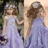 2019 Najnowsze Słodkie Szyfonowe Kwiat Dziewczyny Sukienki Klejnot Neck Wielopięciowe Purpurowe Ruffles Długość Peglarna Dresses Boho Kids Suknie na ślub