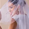 Hot Amazing High Quality Bästa Försäljning Real Bild Två Layer Beaded Edge Wedding Veils Champagne Vit Röd Fcathedral Längd Alloy Com