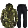 Nieuwe mode camouflage mannen sneeuwpak snowboard kleding winter buiten sportkleding waterdichte skijacks + sneeuwgordelbroek