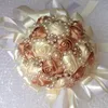 Soie Rose mariée mariage Bouquet perles cristaux perlé luxe fête de mariage fleurs Bouquets fournitures entier 9045181