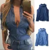 Women's Blouses & Shirts Women Summer Loose Blouse Off Shoulder Strapless Fashion Lapel Denim Long Sleeves Female Shirt Drop 1