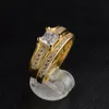 2 шт Пара Кольца 18k желтого золота Заполненные Promise Ring женщин Мужские кольца Установить Классический стиль