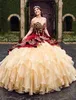 Chérie Bourgogne Velours Robe De Bal Quinceanera Robes Avec Broderie Jupes À Volants À Lacets Longueur De Plancher Robe De Festa Sweet 16 Robe