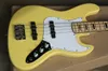 Guitare basse électrique jaune 4 cordes en gros avec pickguard blanc/noir, touche en érable, deux styles disponibles