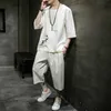 Men's Tracksuits Summer Clothes 2 Pieces Sets Casual Shorts And Short-sleeved T Shirt Men Breathable Slim Fit O Neck Linen Suits 2021