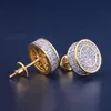 12 mm Iced Out Bling Cz Round Broule d'oreille Gol Silver Colon Plaque Boucles d'oreilles Vis de la mode