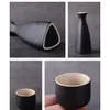 Crude Pottery Japanese Sake Set Traditional Drinkware Black White Ceramic 1 Tokkuri Bottle and 6 Ochoko Cups Wine Gifts