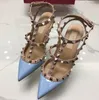 Hot Sale-2019 Shoes Woman High Heels sandal Nude Fashion Ankle Straps Rivets Shoes Sexy High Heels Bridal Shoes