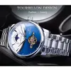 Forsining Blue Moon Phase Automatic Mens 시계 비즈니스 시계 캐주얼 스틸 스트랩 방수 스포츠 기계식 relogio masculino