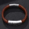 Personlighetsgeometri Men039S Brown Woven Leather Armband Rostfritt stål Magnetiskt spänne Fashion Charm Armband 7SP01696356262