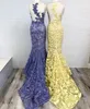 Illusion Neck Sukienka Dress 2k20 Elegancka Koronka Syrenka Formalna Wieczorowa Party Nosić Suknie Frezowanie Back Bez Rękawów Długotrwały porządek Suknie Pagewne