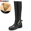 Plus size 34-46 women snow boots buckle with zip Retro women's knee high boots thick fur warm winter boots drop ship