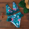 2019 Set bikini sexy con stampa a foglie Costume da bagno sexy Costumi da bagno carini Costume da bagno donna con volant Bikini a vita alta Maillot De Bain