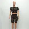 ANJAMANOR Floral Lace Black Sexy 2 Piece Set Crop Top and Shorts Matching Sets Summer Club Outfits for Women Clothes D0-AB80 T200623