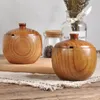 Natural Wood Seasoning Sauce Pot with Lid Spice Salt Pepper Jar Wooden Tableware Kitchen Supplies