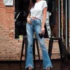 Großhandels-2019 Art und Weise Frauen-hohe Taillen-Loch-Jeans-Knopf-Quasten-Hosen-Hosen-Schlaghosen hohe Qualität W513