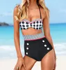 Women Dot Swimsuit Retro Swimwear Vintage Pin Up High Waist Bikini Set Hanging Neck Swimwear Striped bikinis GGA311