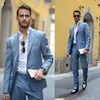 Mode Sky Blue Men Bröllop Tuxedos Notch Lapel Groom Tuxedos Utmärkt Män Blazer 2 Piece Suit Prom / Dinner Jacket (Jacka + Byxor + Tie) 1604