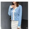 New fashion women's v-neck beading crystal patchwork color block ice silk knitted long sleeve sweater cardigan single breasted coat