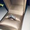 Wholesale- Couple Rings Luxury Jewelry 925 Sterling Silver Round Cut White Topaz CZ Diamond Gemstones Women Wedding Bridal Ring Set Gift