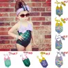 Crianças Meninas Sereia Swimwear Bow Headband + Bow Swimsuit 2 PCS / Set Cartoon Sereia Bikini Kids One-Peça Praia Natação Terno