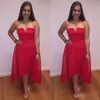 Homecoming Red Dresses Strapless V Neck High Low Tulle Prom Gowns A Line Tail Party Formal Wear Custom Made