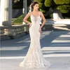 Hot Elegant Mermaid Wedding Dresses Lace Appliques V Neck Bridal Gowns Sexy Backless Sweep Train Custom Made Vestidos De Novia