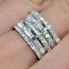 Whole-Wieck Luxury Jewelry 925 Sterling Silver Princess Cut White Topaz CZ Diamond Eternity Women Wedding Engagement Band Rin276T