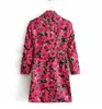 Jesień Blazer Mujer Vintage Pink Floral Print Długi Blazer Boho Sashes Z Długim Rękawem Koreański Kobiety Blazers i Kurtki