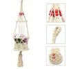 63 cm 4 benen Creamy-White Jute Plant Hanger Bloempot Houder Bloembed Hangende Mand