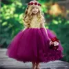 Or Paillettes Tutu Jupe Fleur Filles Robes 2020 Jewel Cou Dos Ouvert Enfant Fille Pageant Robes Toddler Party Anniversaire Robe De Bal AL3843