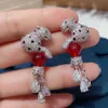 2020 NY DESIGNER 925 Silver Needle and Ruby Color Stone Zircon Leopard Earrings 18K White Gold Plated Silver Color Women Party JE4321690