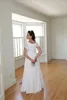 Empire Waist Maternity Women Chiffon A-line Long Modest Wedding Dress With Flutter Sleeves Floor Length Pregnant Informal Temple B329w