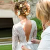 Incredibili abiti da sposa sexy più nuovi scollo a V 3/4 manica lunga lunghezza del pavimento applicazioni di pizzo giardino spiaggia abiti da sposa vestido de noiva