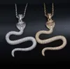14K Gold CZ S Vorm Cobra Snake Hanger Ketting Kubieke Zirkoon Cool Mannen Vrouwen Gift Sieraden Rapper Zanger Accessoires294c