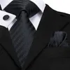 Привет-галстук черный в полоску галстук комплект белых точек 100% шелковые галстуки для формальных мужских деловой костюм свадьба N-3127