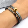 Silver Skull Bracelet Wholesale A Grade Natural Stone Beads Micro Pave Cz Ball Beaded Couples Bracelets Men's Fashion Jewelry