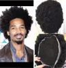 Full Lace Toupee Brazilian Virgin Remy Human Hair Replacement Jet Black #1 4mm Afro Curl Mens Hairpieces for Black Men