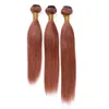 Kopparröd Virgin Hair Closure med buntar # 33 Mörk Auburn Peruvian Straight Human Hair Weaves Reddish Brown 3 buntar med spetslåsning