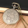 Vintage Bronze Pocket Watch Transparent Glass Färgglada Ring Romerska Nummer Quartz Klockor Halsband Kedja Souvenir Present Orologio da Tasca