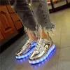 YPYUNA GOLD LED Lysande Sneakers Barn Högkvalitativ Casual Light Up Skor För Kids Tenis Basket Chaussures Glödande Sneakers