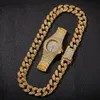 New Fashion Personalized 20mm Gold Blingbling Mens Cuban Link Chain Necklace Bracelet Watch Set Hip Hop Rapper Jewelry Gifts for M233a