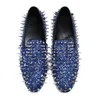 Luxury Shiny Gold blue Spiked Rivets Loafers Men Casual Shoes Flat Bling Sequins Wedding Dress Shoes Men Flats Slip On Leather Shoes 38-46