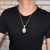 Colliers tête de mort avec pendentif couleur or argent, Zircon cubique scintillant, collier Hip hop pour hommes, bijoux Rock avec chaîne de Tennis