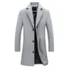 Mode Hommes 'S Laine Manteau Hiver Chaud Solide Couleur Long Trench Veste Mâle Simple Poitrine D'affaires Casual Pardessus Parka Taille M-3XL