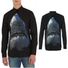 Print Shark Design Shirt in Black Fashion Casual Lange Mouwen Shirt Casual Fit Mannelijke Social Business Dress Shirt Heren Kleding
