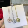 Divas' Dream S925 Sterling Silver Full Crystal Flower Pendant Necklace For Women Jewelry