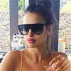 Luxary-2019 mikusama Thin Flat Top Sunglasses Women Designer Retro Vintage Sun Glasses Female Kim Kardashian Sunglasses Clear Glass 0166