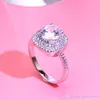 Yhamni Mode Rosa Rosa CZ Stone 925 Sterling Silver Ring för Kvinnor Lyxig Bröllop Ring Fina Smycken Box Xjz3335